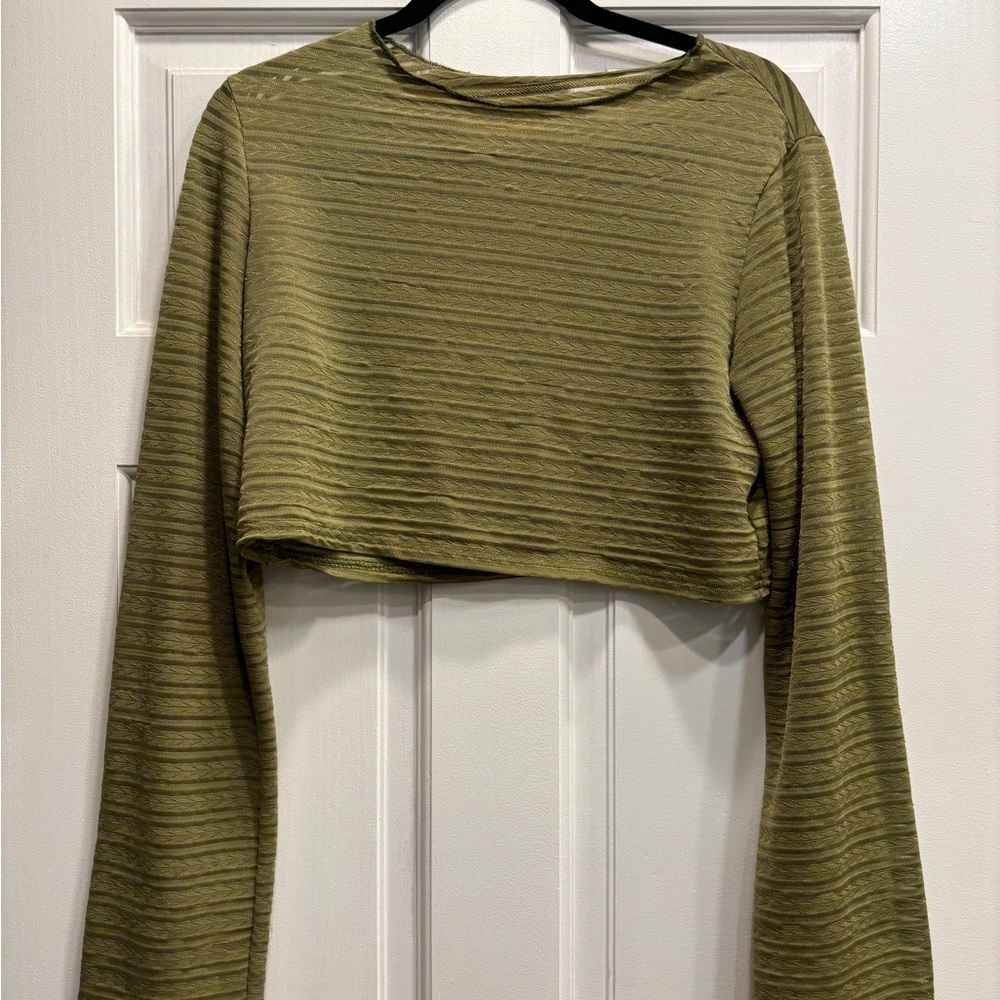 Sage green crop top almost mesh like